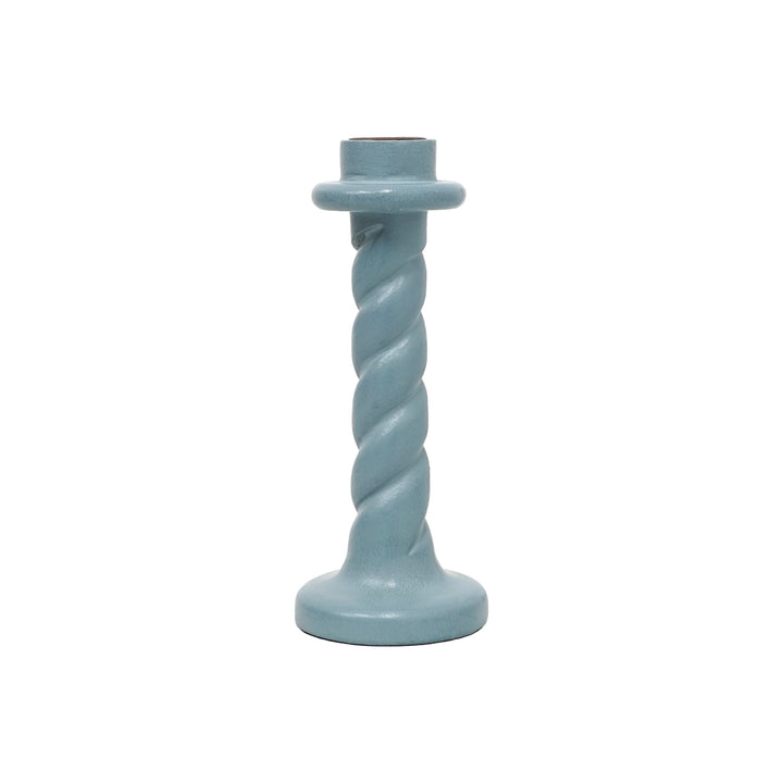 Twisted Wooden Candlestick - Light Blue