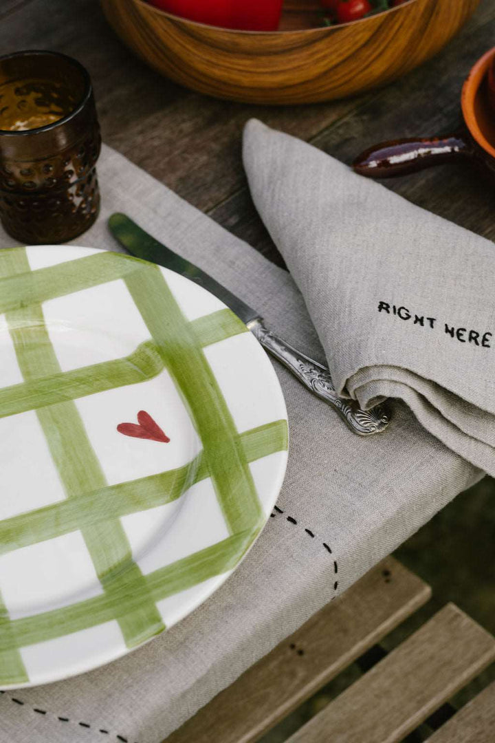 Hand-Embroidered Linen Napkin - "Right Here"