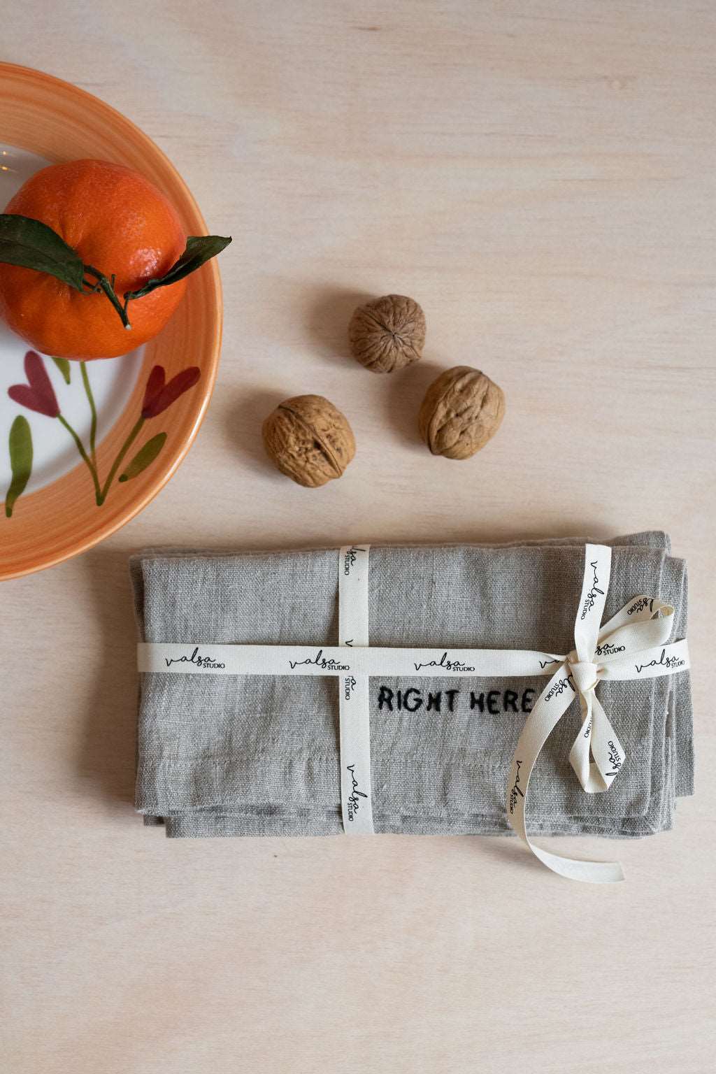 Hand-Embroidered Linen Napkin - "Right Here"