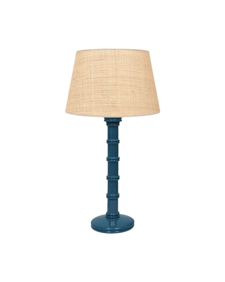 Gloss Painted Wooden Column Table Lamp - Blue