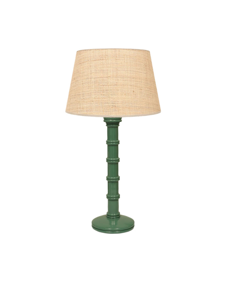 Gloss Painted Wooden Column Table Lamp - Green