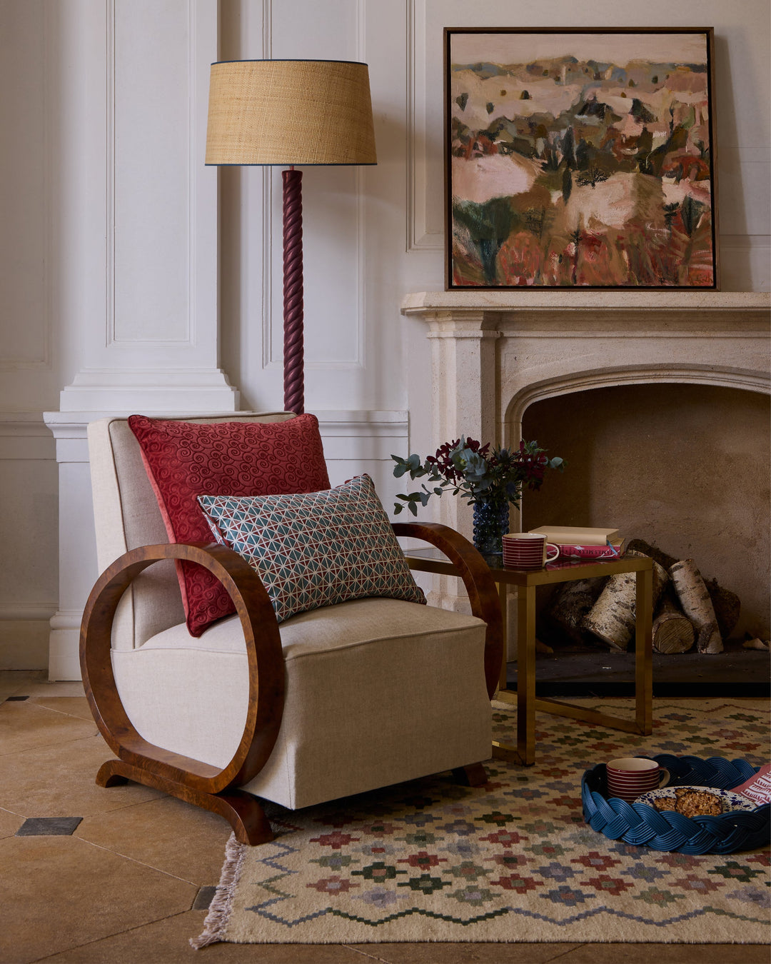 Twisted Wooden Floor Lamp - Red