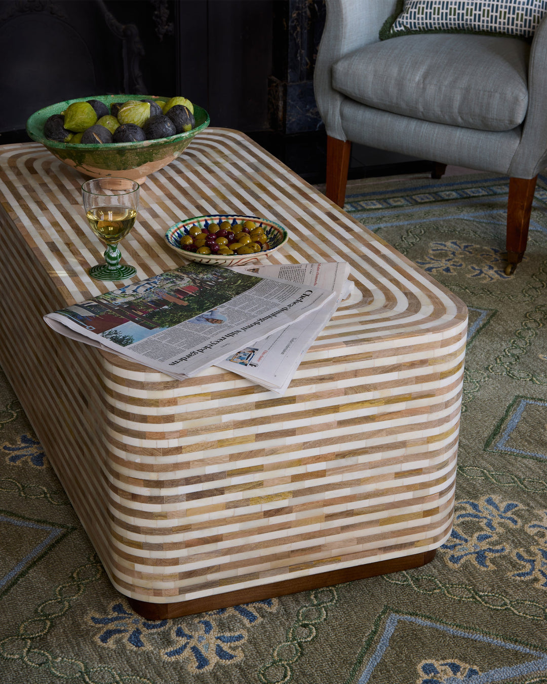 Havana Stripe Bone Inlay Coffee Table