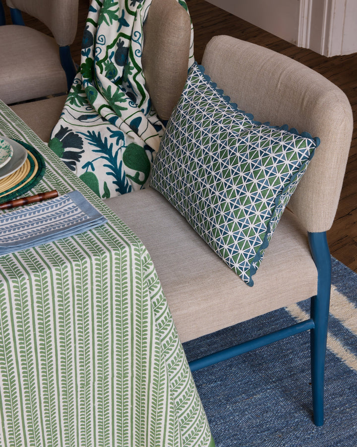 El Vedado Geometric Patterned Cushion - Green & Blue