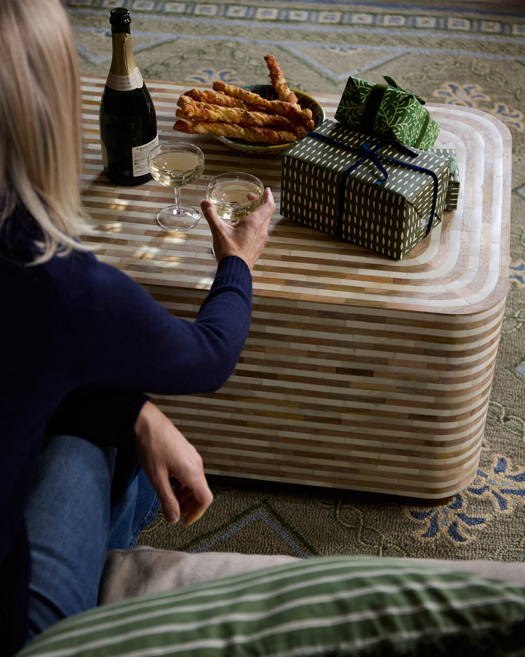 Havana Stripe Bone Inlay Coffee Table