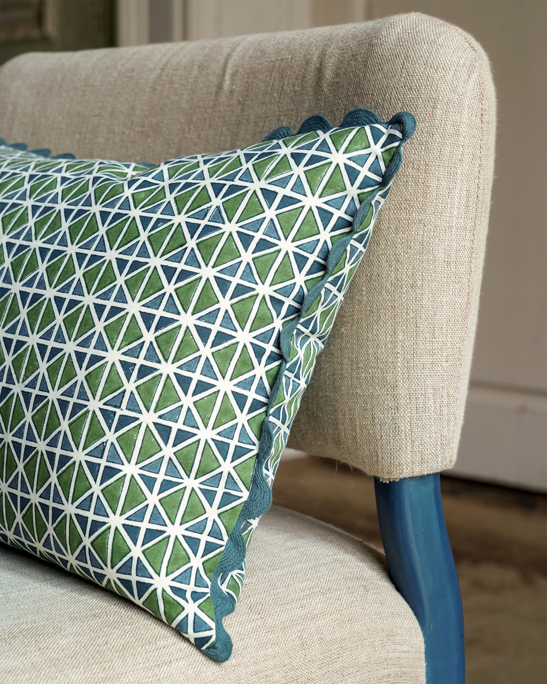 El Vedado Geometric Patterned Cushion - Green & Blue