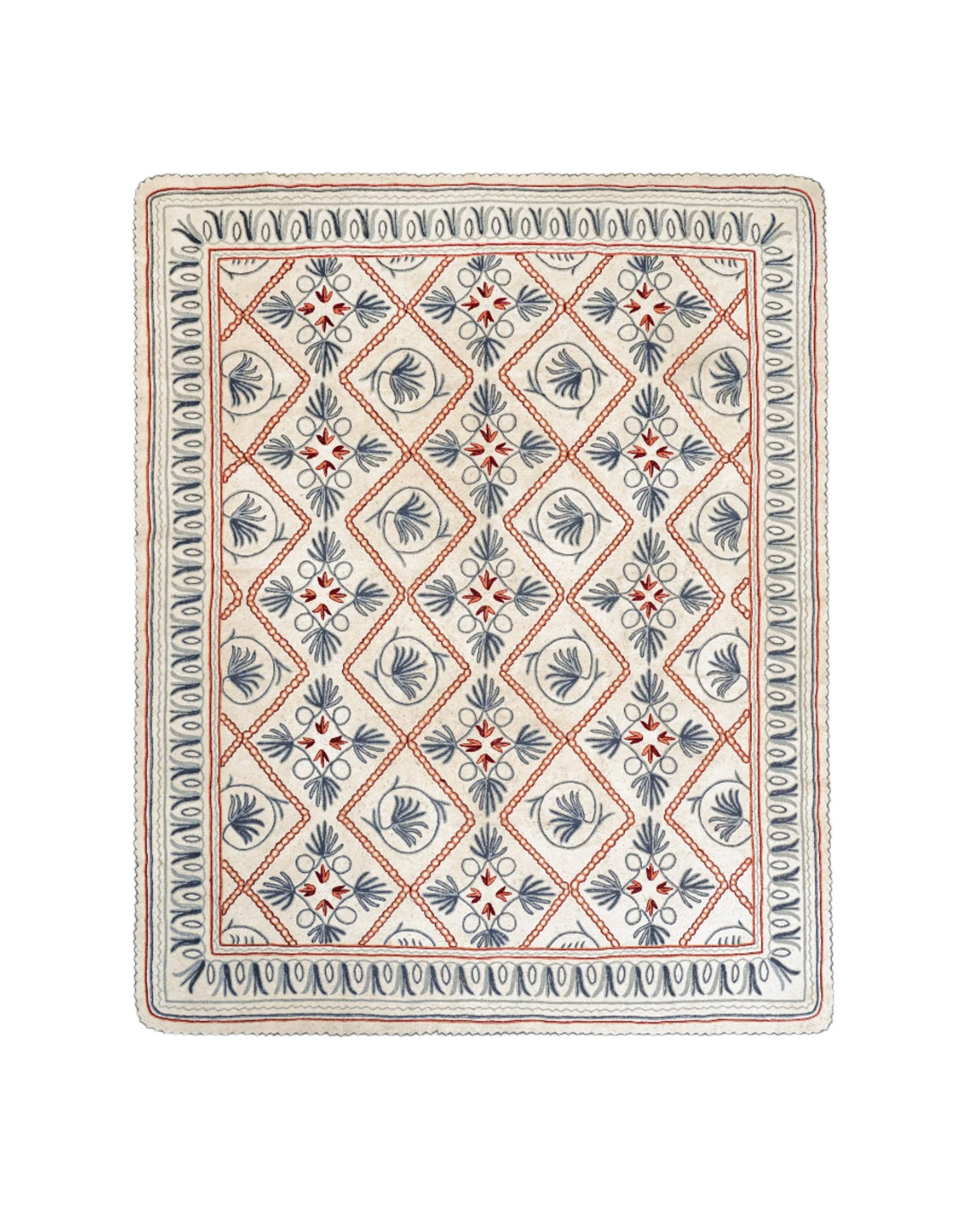 Namda Floral Embroidered Felt Rug - Blue