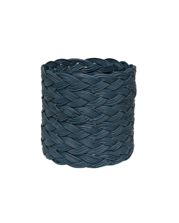 Plaited Rattan Waste Paper Basket - Dark Blue