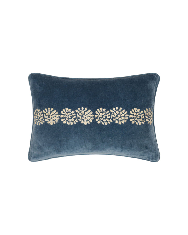 Cordoba Embroidered Velvet Cushion - Blue
