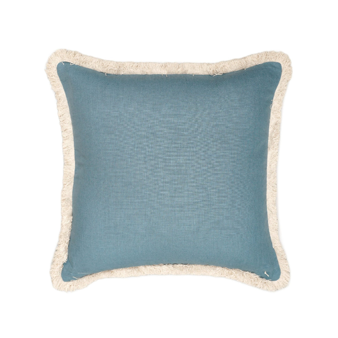 Embroidered Linen Cushion - Blue