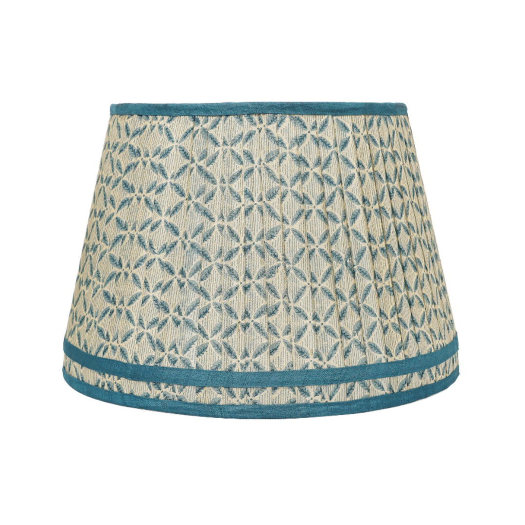 Trellis Pleated Silk Double Band Lampshade - Blue