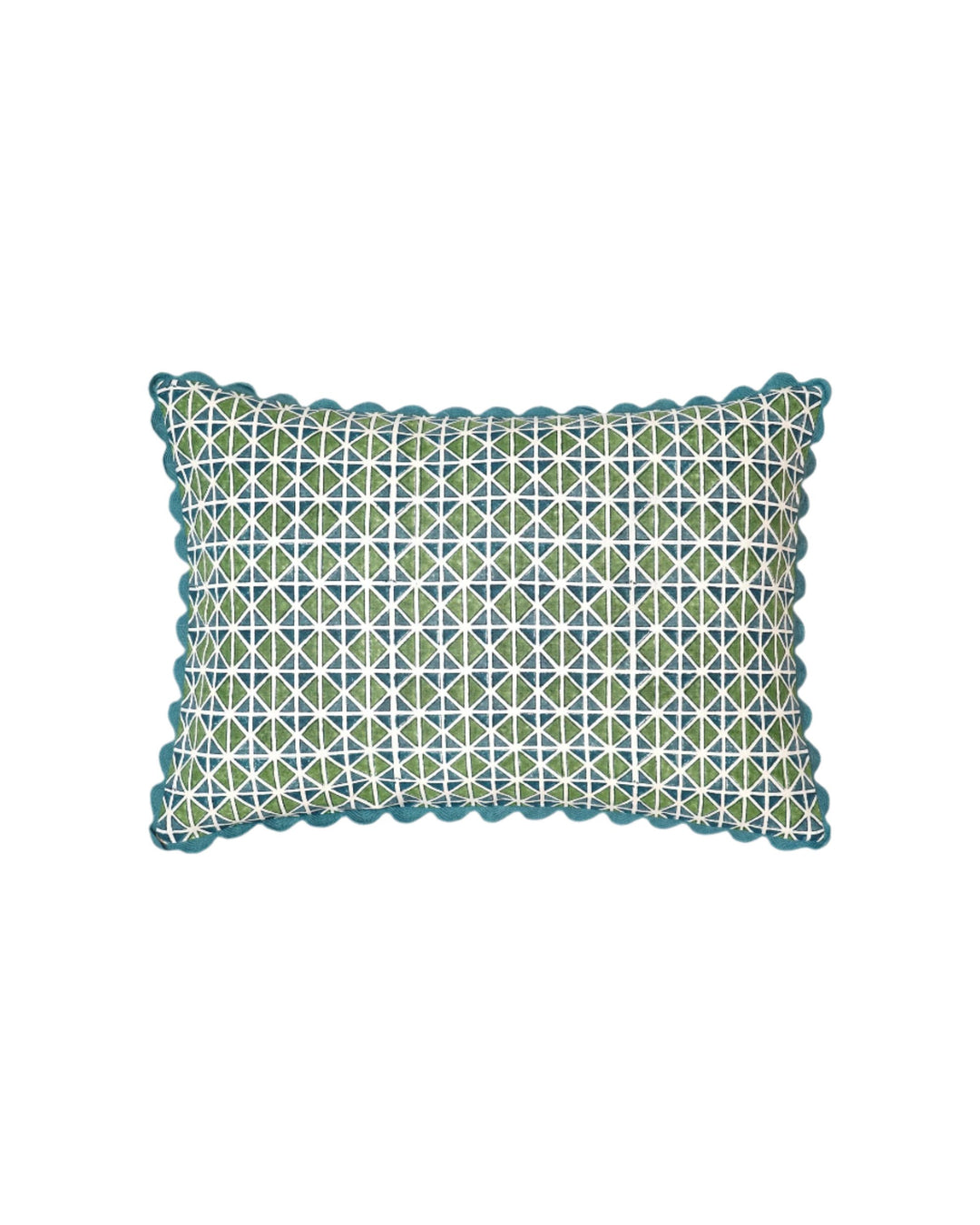 El Vedado Geometric Patterned Cushion - Green & Blue