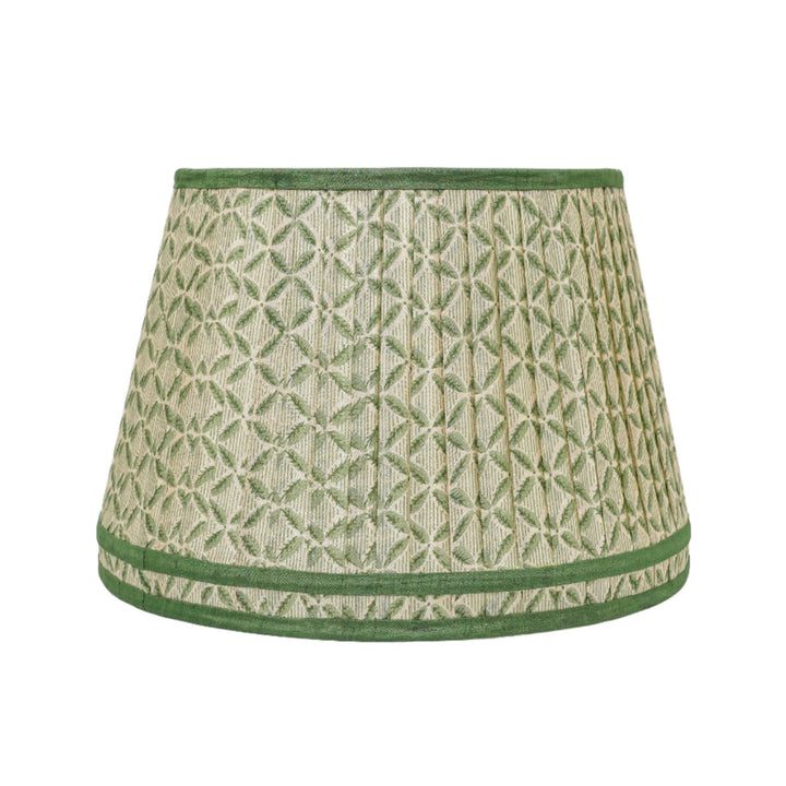 Trellis Pleated Silk Double Band Lampshade - Green