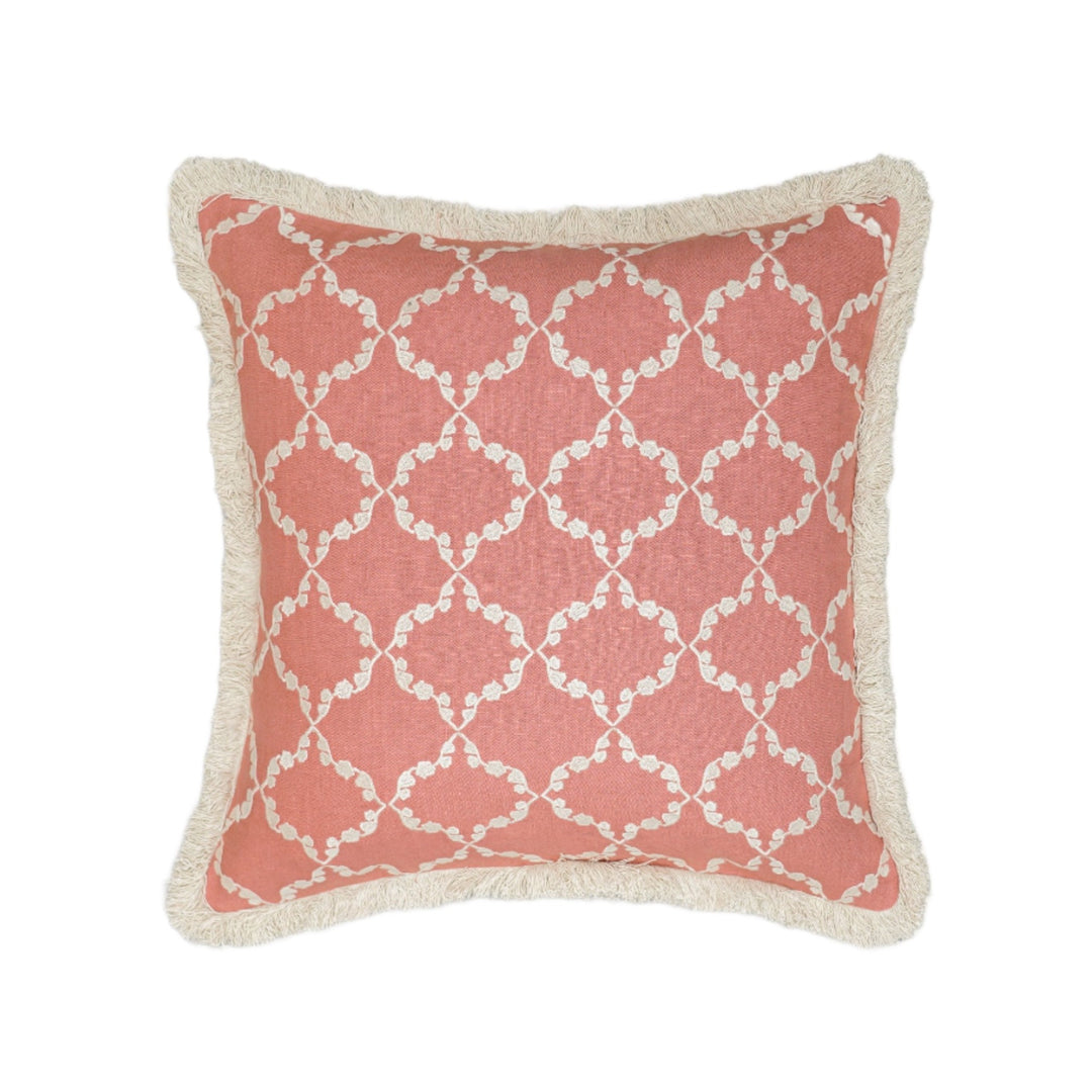 Embroidered Linen Cushion - Pink