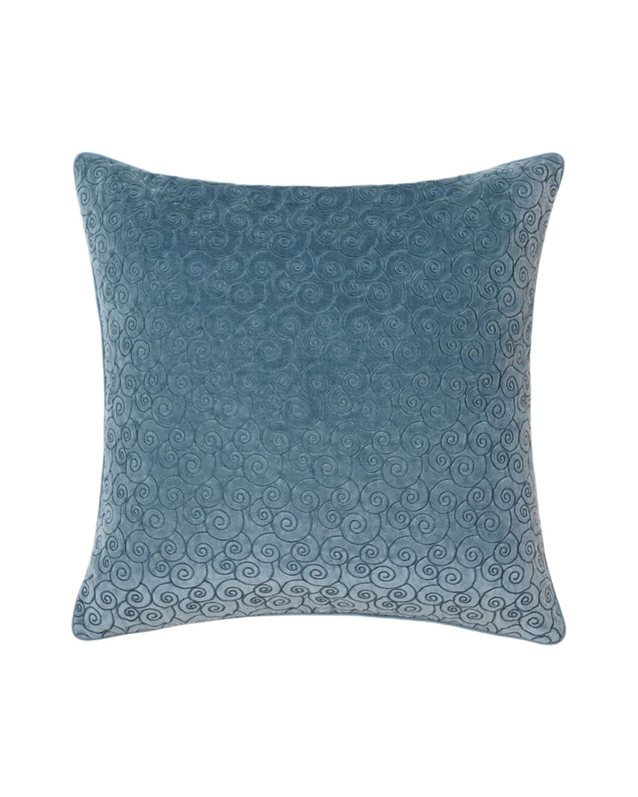 Remolino Embroidered Velvet Cushion - Blue