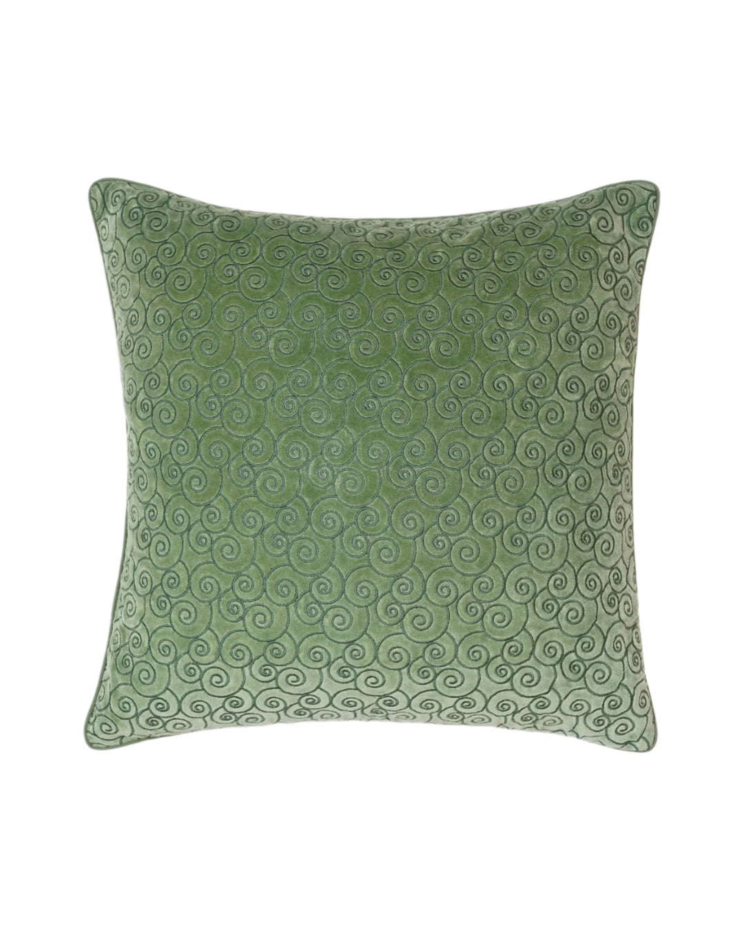 Remolino Embroidered Velvet Cushion - Green