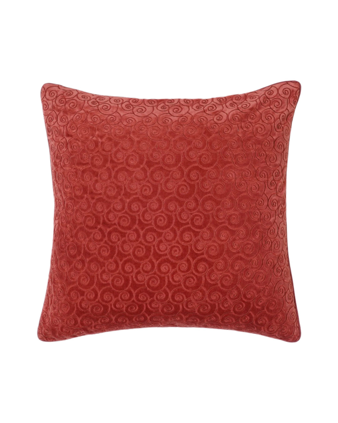 Remolino Embroidered Velvet Cushion - Red