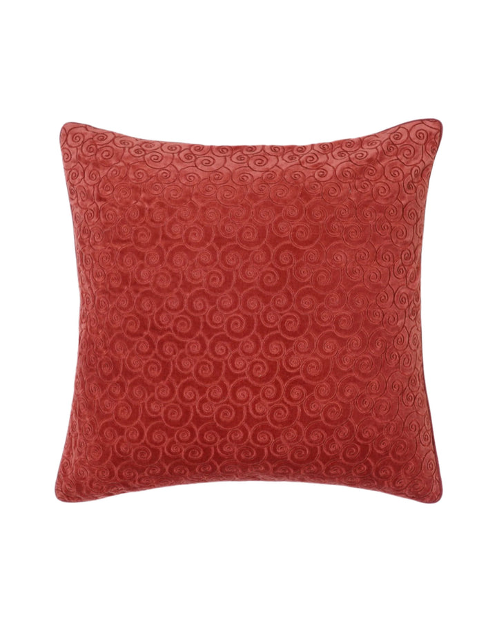 Remolino Embroidered Velvet Cushion - Red