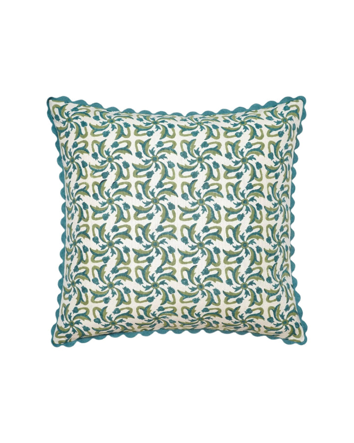 Rueda Tile Print Cushion - Blue & Green