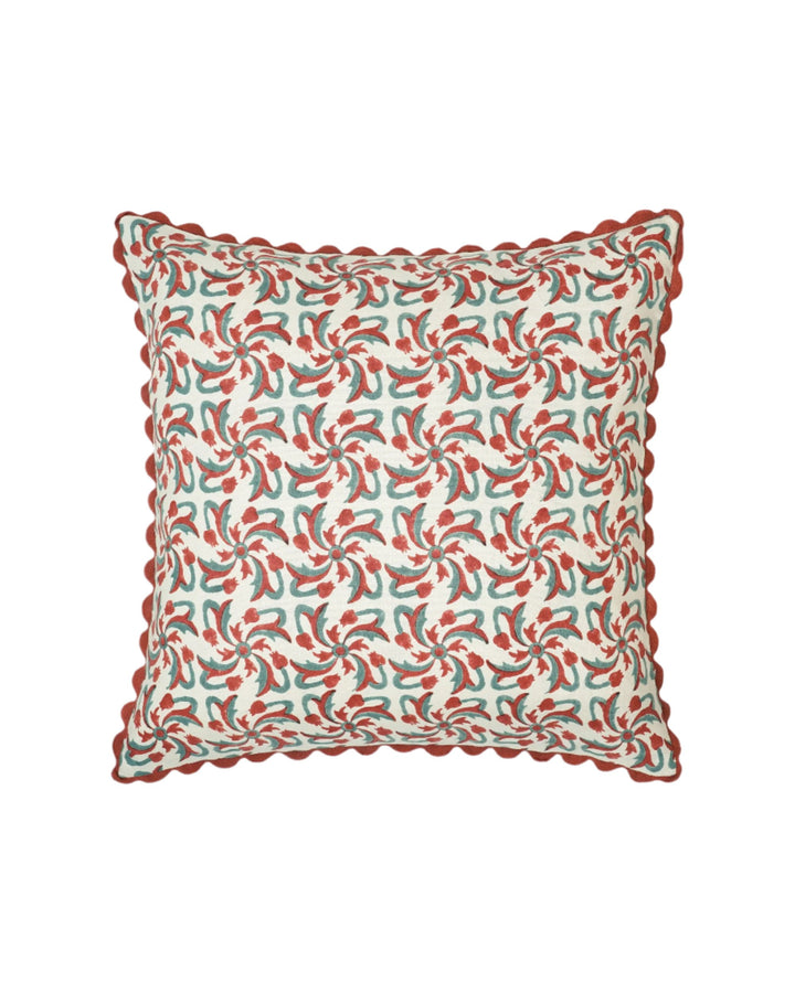 Rueda Tile Print Cushion - Red & Blue