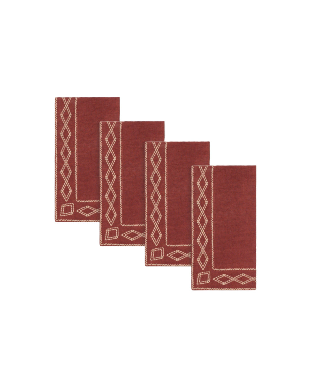 Shashiko Embroidered Linen Napkin - Russet Red