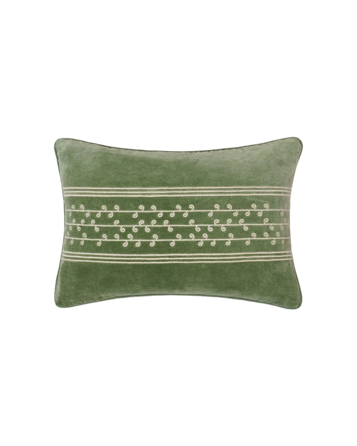 San Juan Embroidered Velvet Cushion - Green