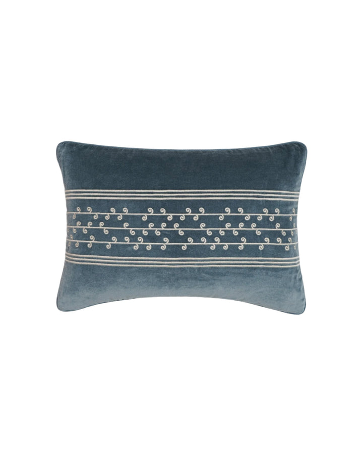 San Juan Embroidered Velvet Cushion - Blue