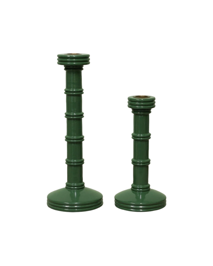 Gloss Painted Wooden Column Candlestick - Green