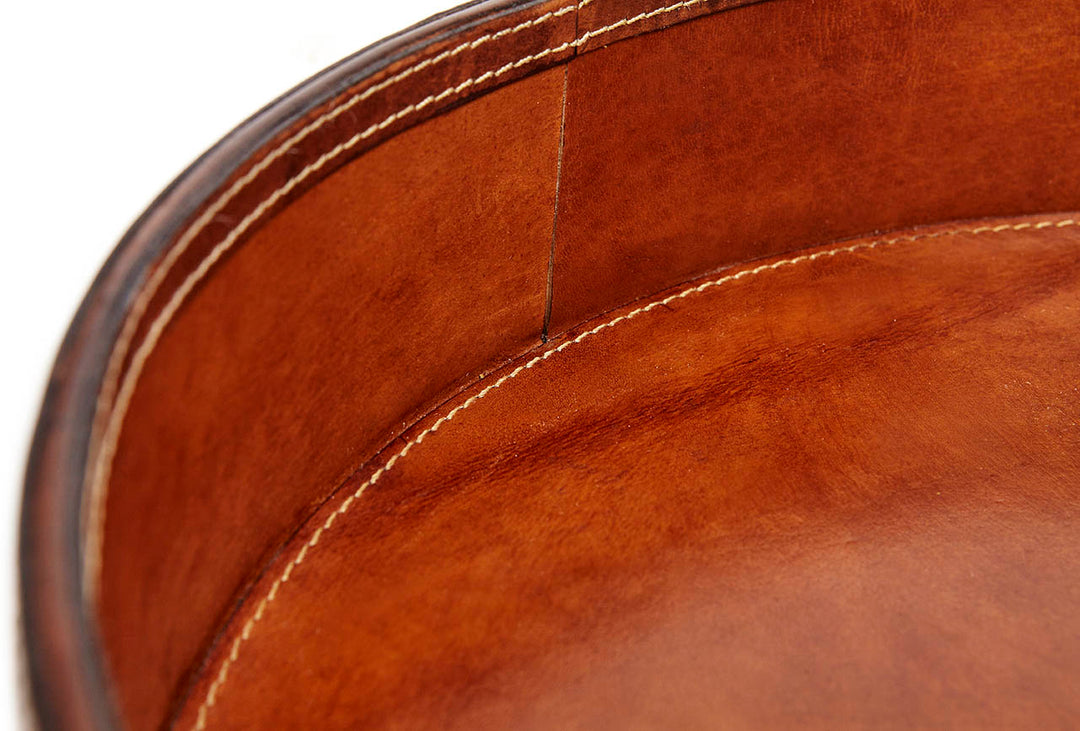 Wilton Classic Tan Round Leather Drinks Tray