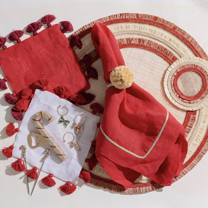 Ruffle Edge Straw Placemats - Red