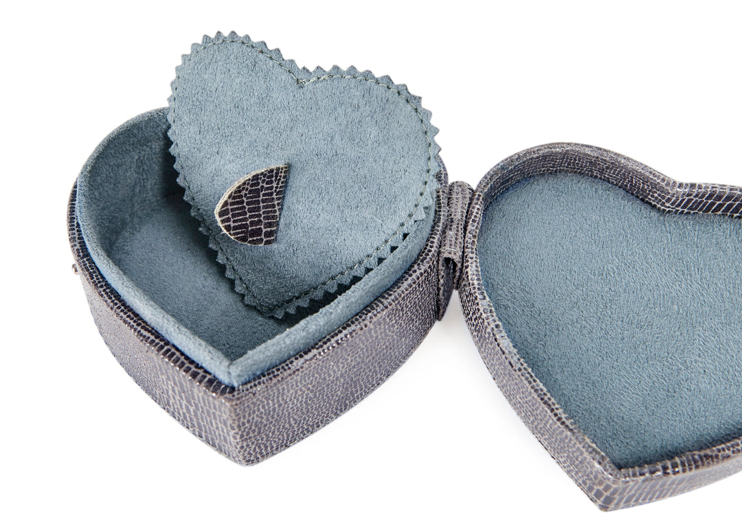 Hermione Grey Croc Leather Heart-Shaped Trinket Box