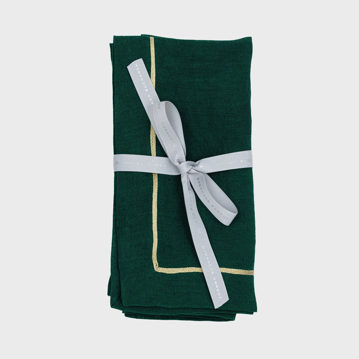 Gold Trim Dinner Napkins - Hunter Green