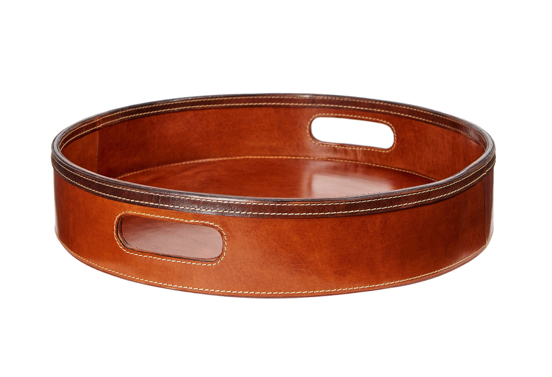 Wilton Classic Tan Round Leather Drinks Tray