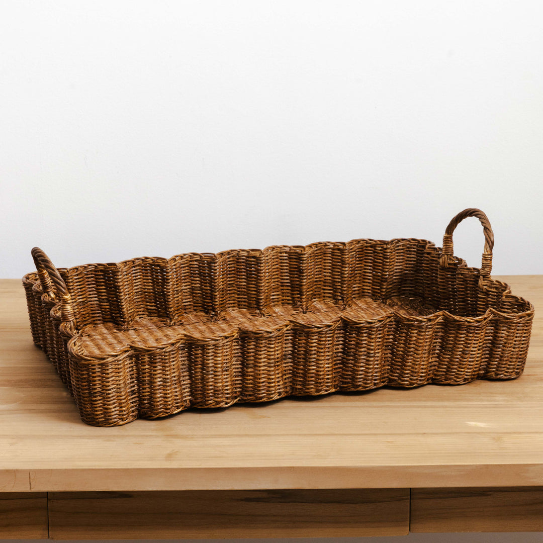 Rattan Wavy Tray - Teak Stained
