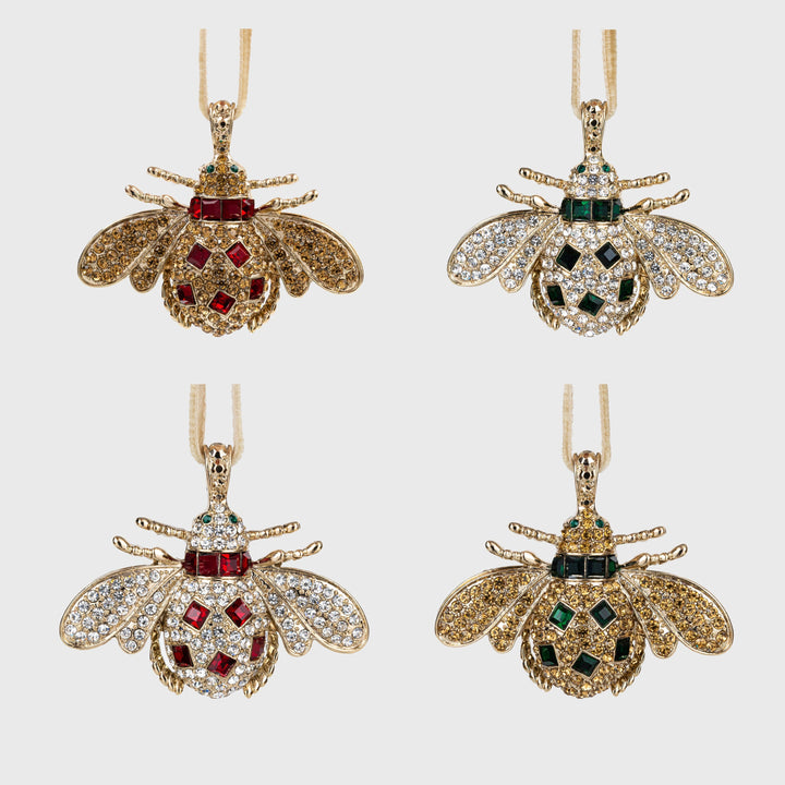 Red & Green Classic Bee Hanging Ornaments - Set of 4