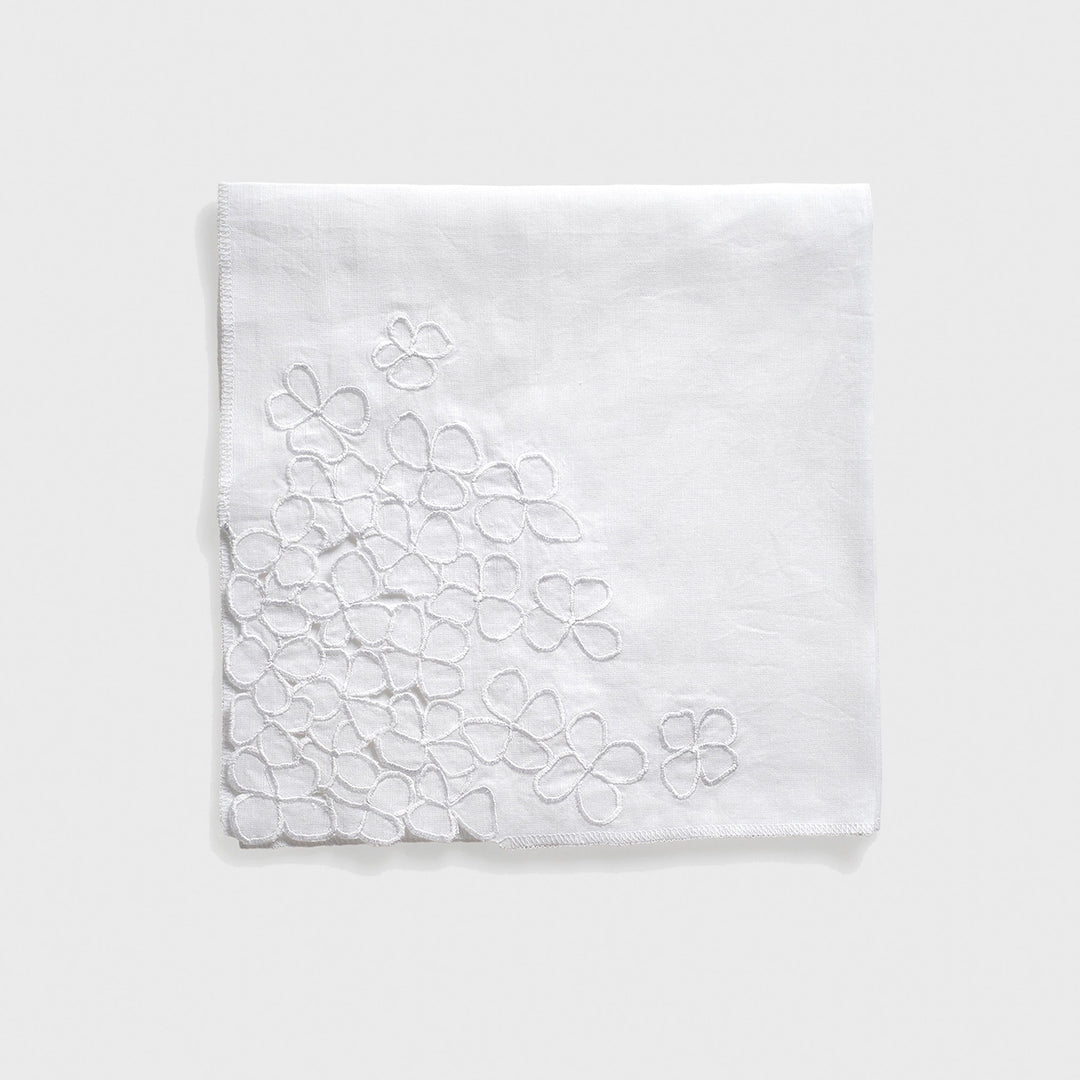 Hydrangea Embroidered Dinner Napkins - White