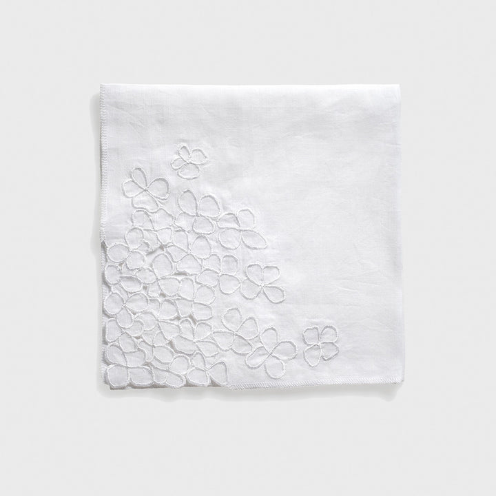 Hydrangea Embroidered Dinner Napkins - White