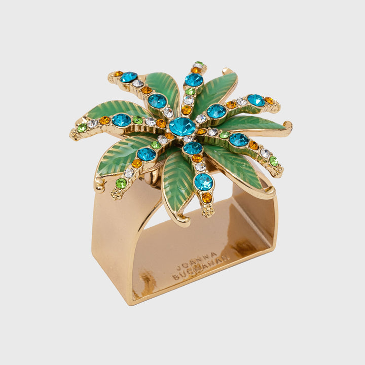 Deco Palm Napkin Rings, Green, Set of Four