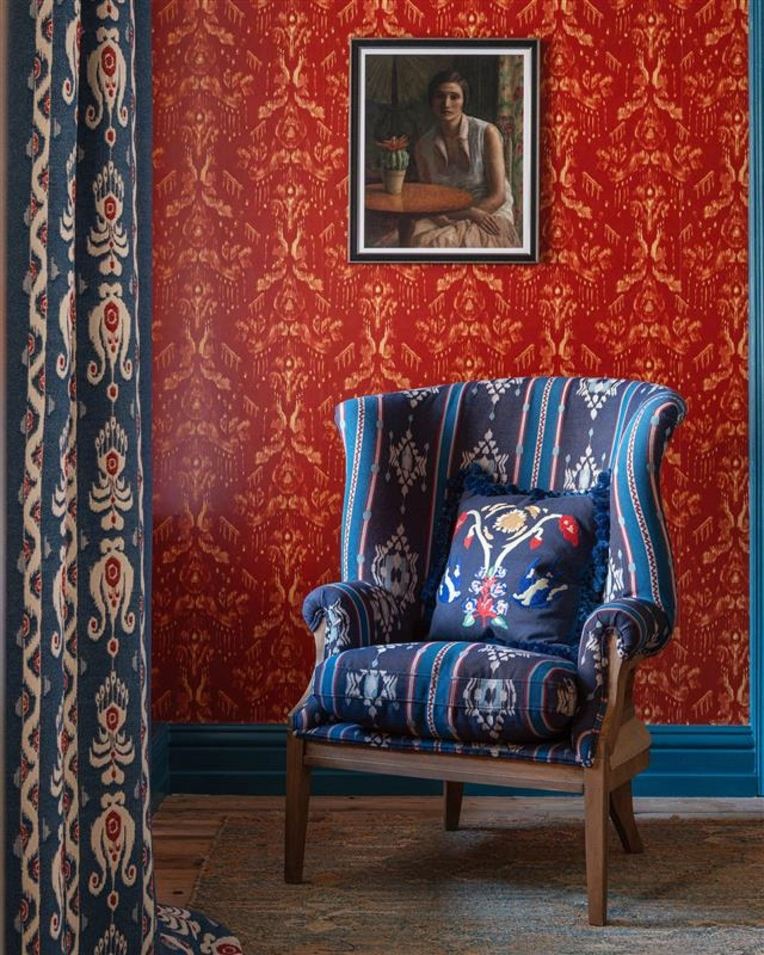 William Deconstructed Wingback Chair - King's Ikat