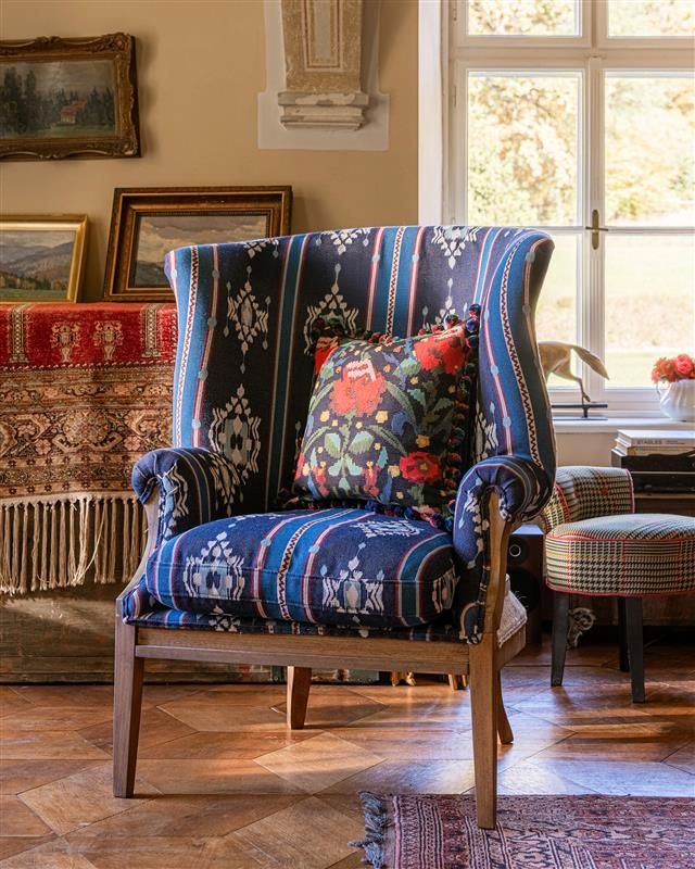 William Deconstructed Wingback Chair - King's Ikat
