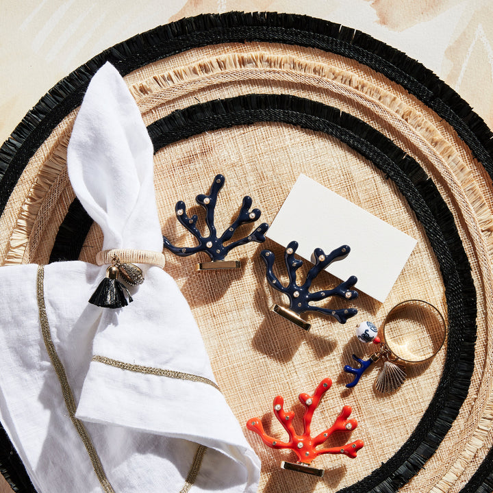 Ruffle Edge Straw Placemat, Black, Set of Four