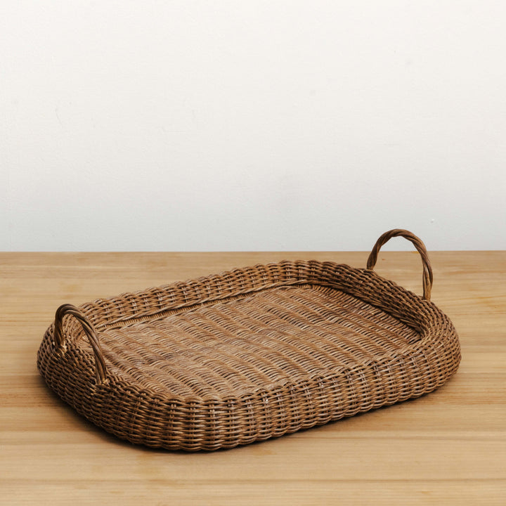 Rattan Chunky Tray - Teak Stained