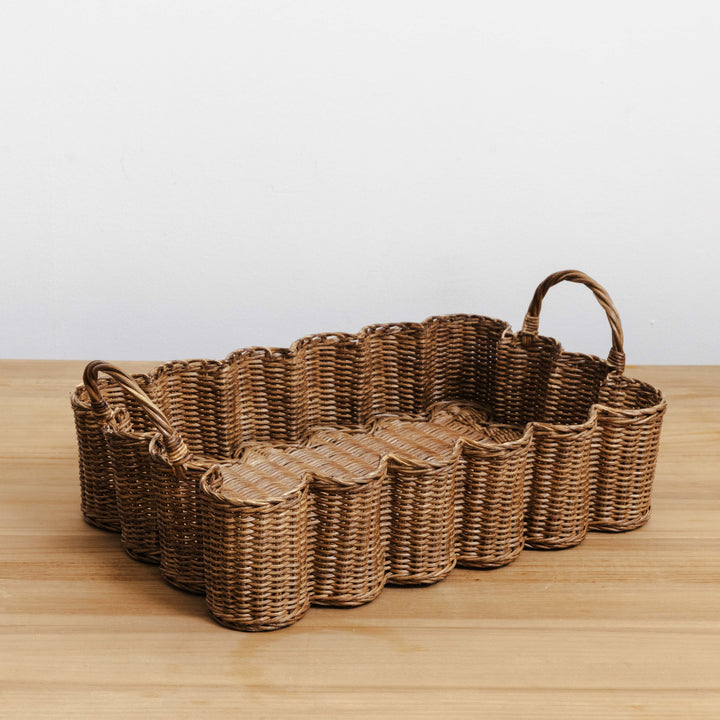 Rattan Wavy Tray - Teak Stained