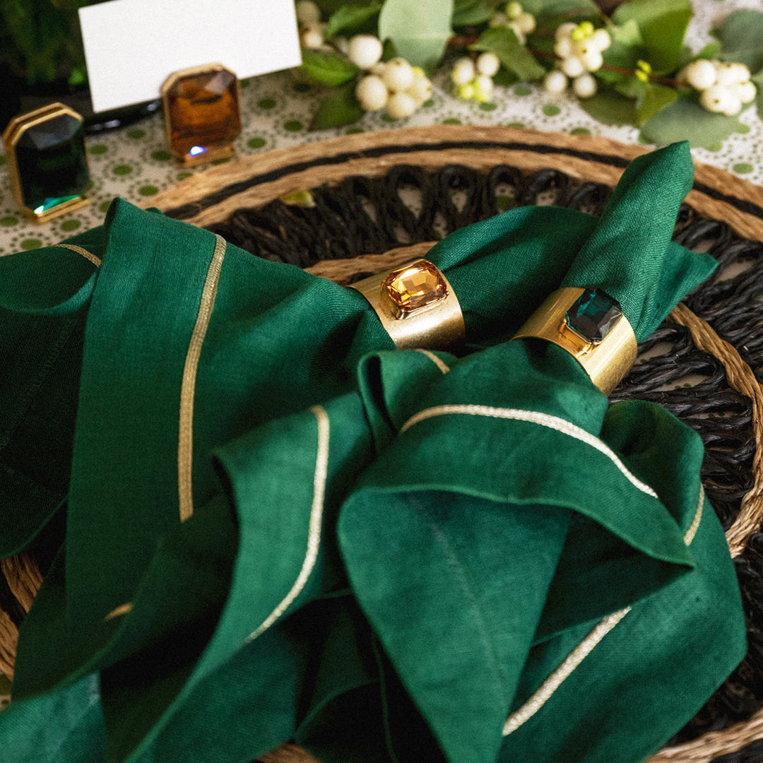 Single Gem Napkin Rings, Emerald, Set of Two