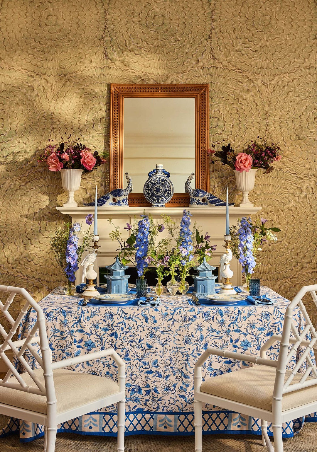 Belgravia Bloom Blue Cotton Tablecloth