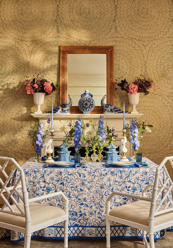 Belgravia Bloom Blue Cotton Tablecloth