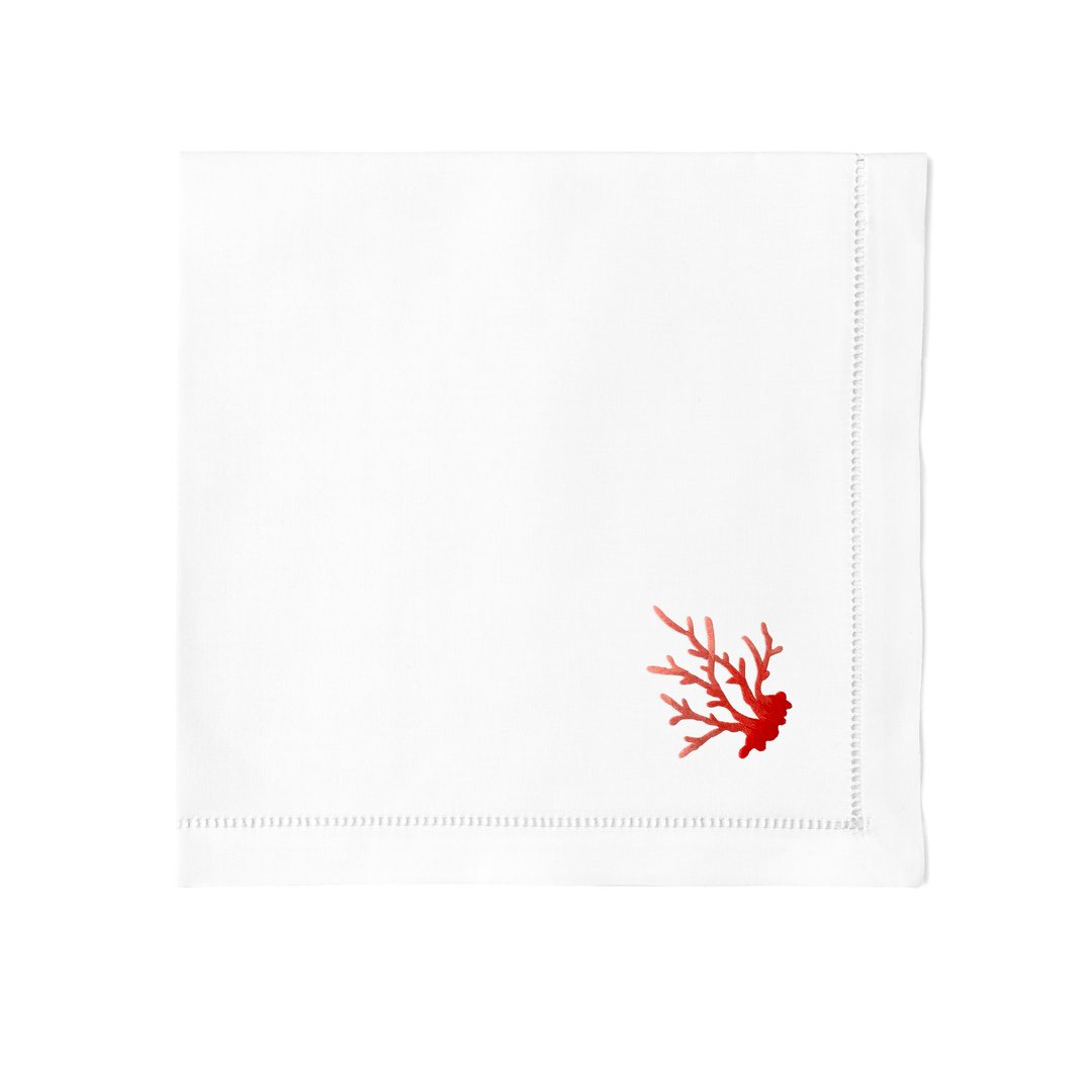 Red Coral Embroidered Napkins - Set of 4