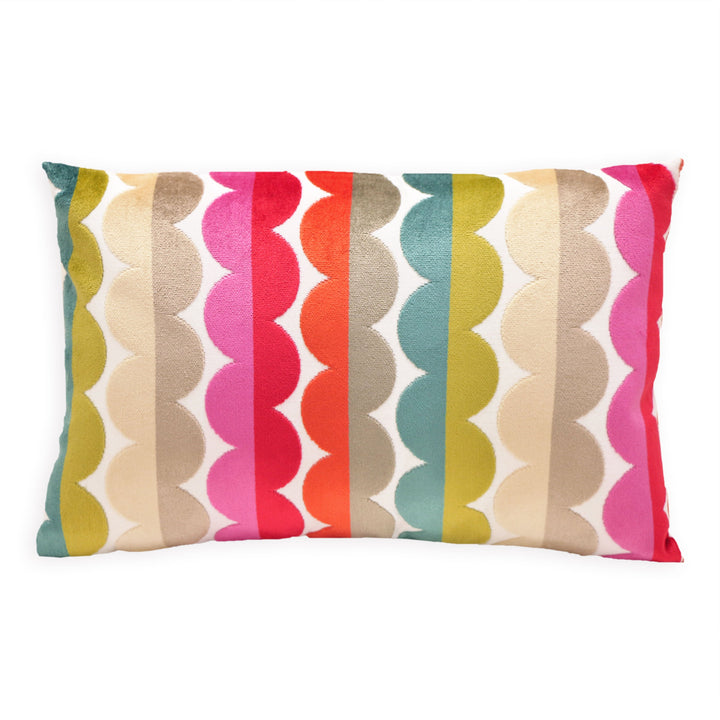 Grace Multi-Coloured Scallop Rectangular Velvet Cushion
