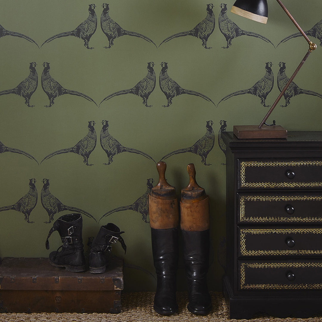 Barneby Gates Pheasant Wallpaper in Camo Green