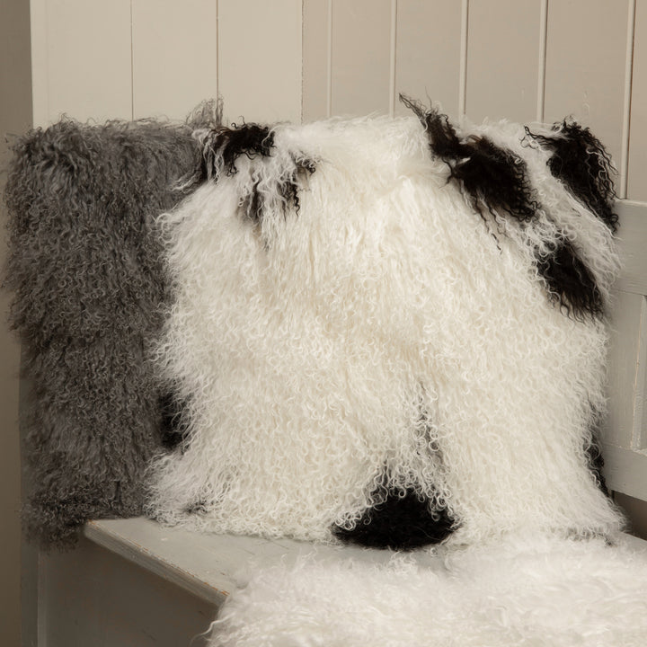 White & Black Tibetan Sheepskin Cushion